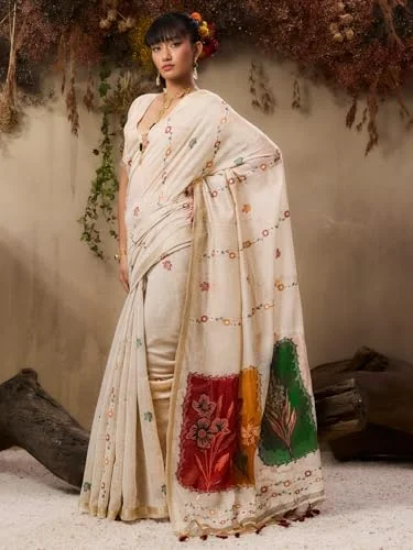 Off - White Premium Soft Muga Cotton Saree